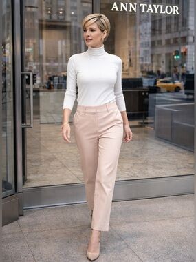 🌸Ann Taylor Tailored Straight Cropped Pants in Blush size8 curvy business casual
